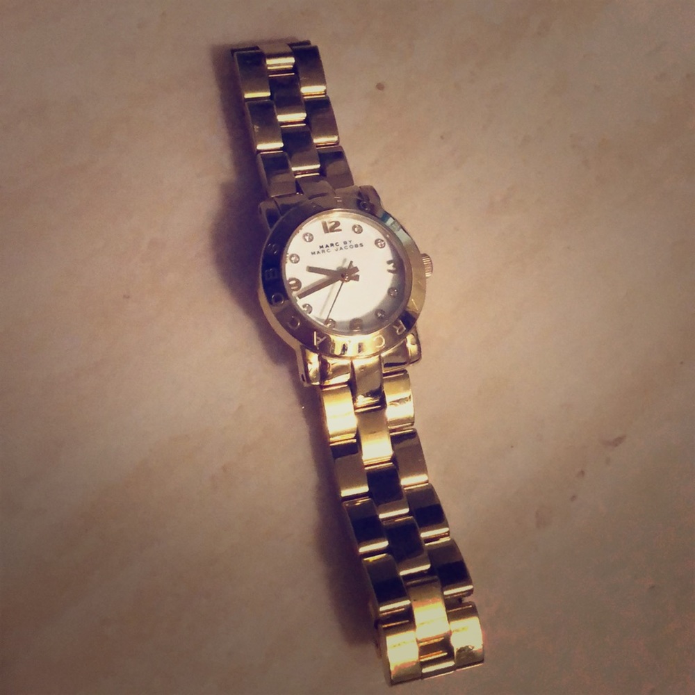 Petite gold and white marc by marc jacobs watch!